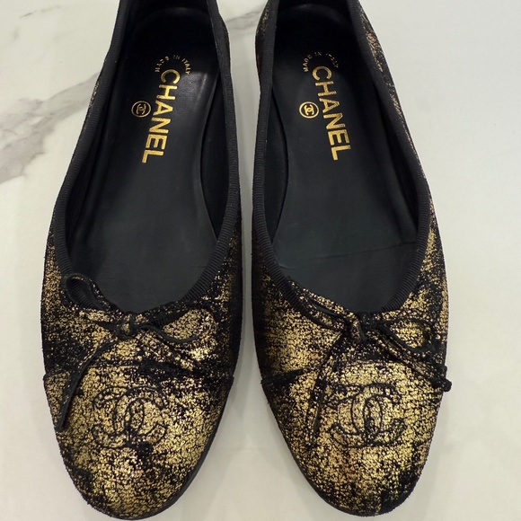 CHANEL METALLIC BALLET FLATS BALLERINA FLATS SIZE 37 - Picture 1 of 7